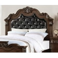 thumbnail image 2 of Dark Brown Eastern King Size Bed Faux Leather Tufted Headboard Floral Design Bedframe Bedroom 1pcs bed, 2 of 4