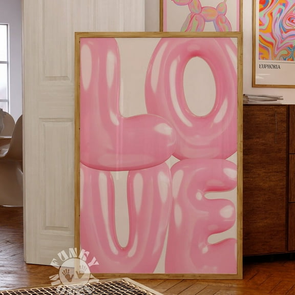 Kna Prints - 1 Pc Poster Pink Love Printable Art, Love Bubble Letters, Trendy Wall Art Prints, Funky Retro Print, College Apartment Print, Dorm Room Decor, UNFRAMED-8x12