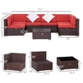 thumbnail image 3 of Outsunny 7 Pieces Patio Furniture Set, Garden Sofa Set, Outdoor PE Rattan Sectional Conversation Furniture Set w/ Tempered Glass Coffee Table & Cushion for Garden, Backyard, Red, 3 of 10