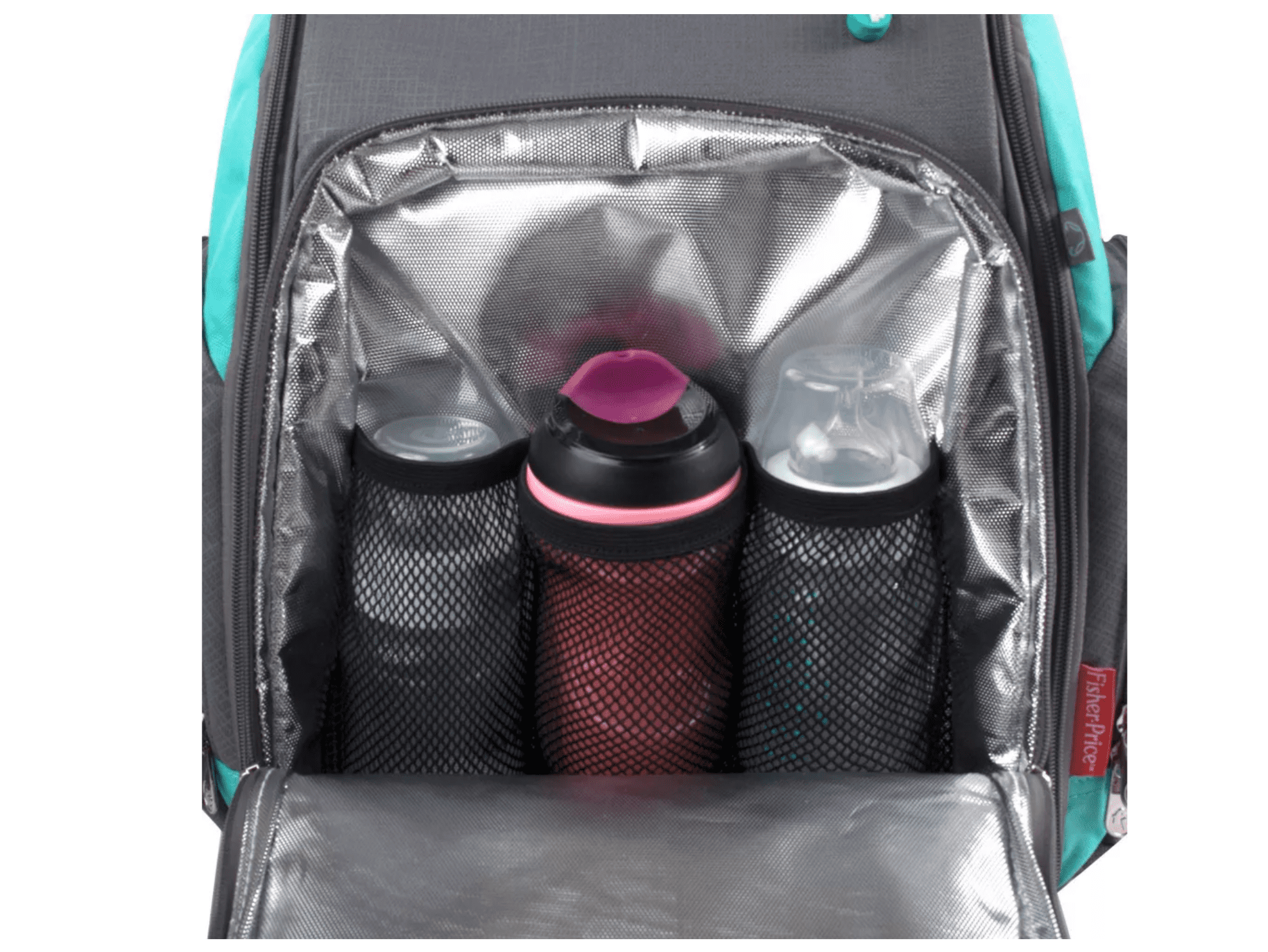 Fisher-Price Large Multi-Pocket Multifunction Kaden Baby Diaper Bag Backpack for Infant Boys & Girls with Insulated Bottle Pocket, Changing Pad, Wipes Dispenser in Unisex Gray & Aqua
