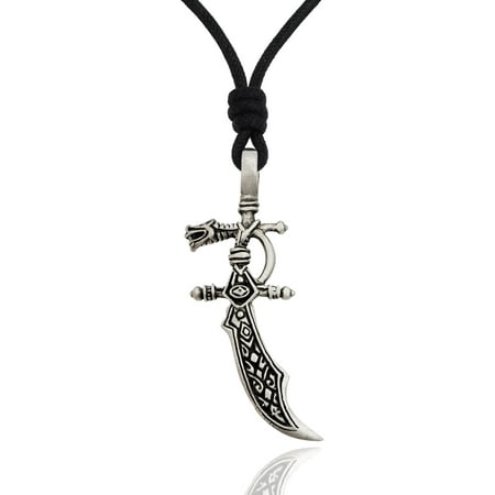 - Unique Handcrafted Dragon Sword Silver Pewter Charm Necklace Pendant Jewelry With Cotton Cord