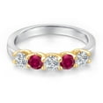 thumbnail image 3 of Gem Stone King 10K Two Tone Gold Lab Grown Diamond and Red Created Ruby Wedding-Bands Ring for Women | 1.01 Cttw | Round 3.5MM | Gemstone April Birthstone | Size 8, 3 of 6