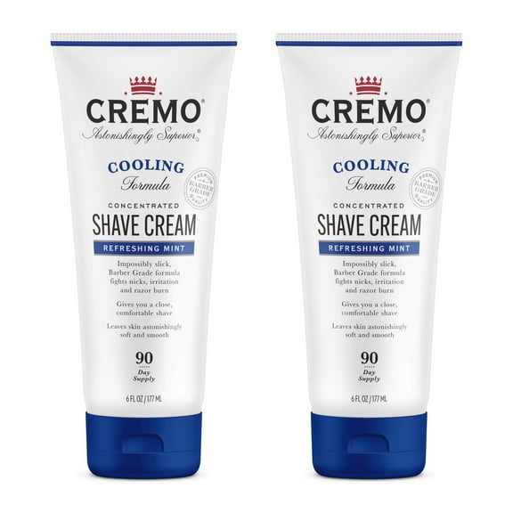 Cremo Barber Grade Cooling Shave Cream, Astonishingly Superior Ultra-Slick Shaving Cream Fights Nicks, Cuts and Razor Burn, 6 Oz (2-Pack)