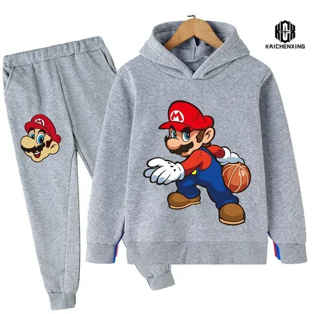 Ropa de Super Mario Bros para niños, 2-16T, novedad de 2024 Chándal estampado para niño y niña, traje de sudadera y pantalones, chándal para Adolescente