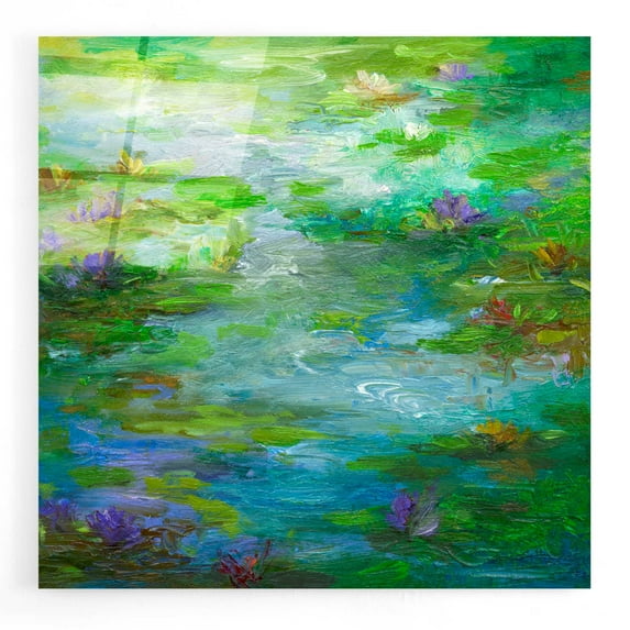 Epic Art 'Water Lily Pond #1' by Sheila Finch, Acrylic Glass Wall Art, 12"x12"