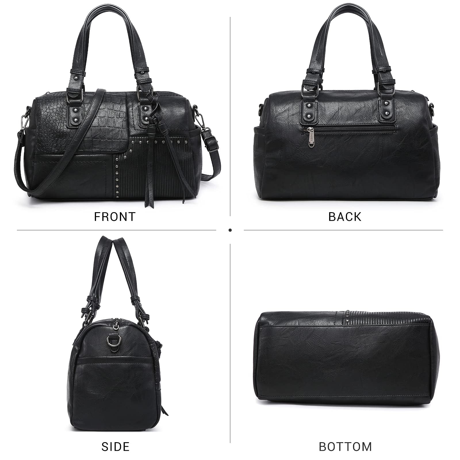 Dasein Women Soft Vegan Leather Barrel Bags Large Top Handle Totes Satchel Handbags Shoulder Purse