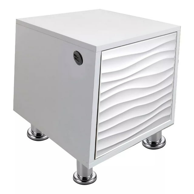 Buró Mesa Noche Plata Luz Led Ensamblado Minimalista