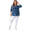 thumbnail image 3 of DARING DIVA Women's Plus Criss Cross V Neck Tie Dye Blouse 1X Blue, 3 of 6