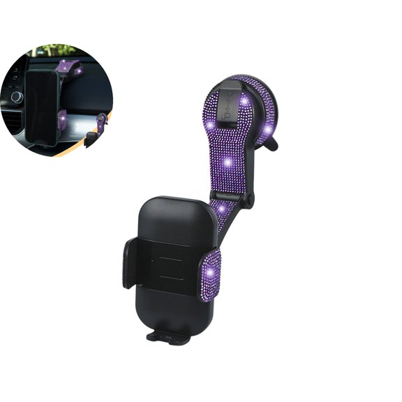 WNFJR Car Diamond Inlaid Mobile Phone Support with Suction Cup, Universal Rotating Navigation Bracket for Car, Multifunctional Adjustable Phone Holder for Windshield or Dashboard
