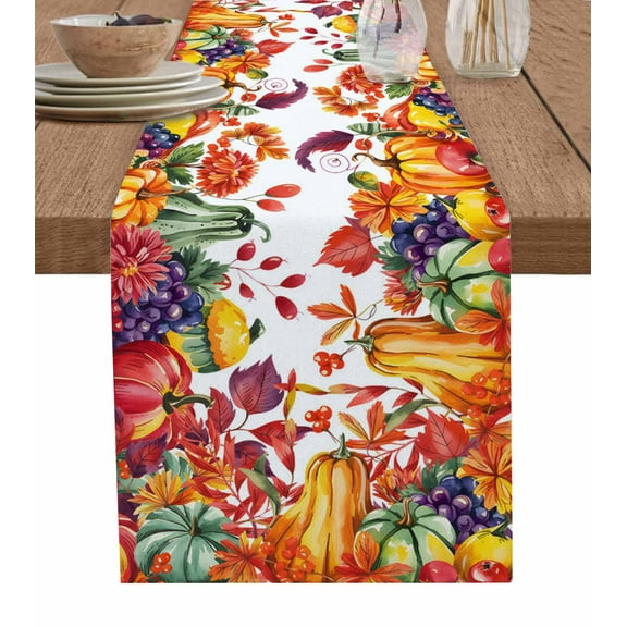 ERUNPONLY Fall Table Runner - 72 Inch Long Thanksgiving Vintage Country Sunflower Pumpkin Cotton and Linen Blended Dress Scarves Farmhouse Table Runner for Kitchen Dining, Coffee Table, 14"x72"