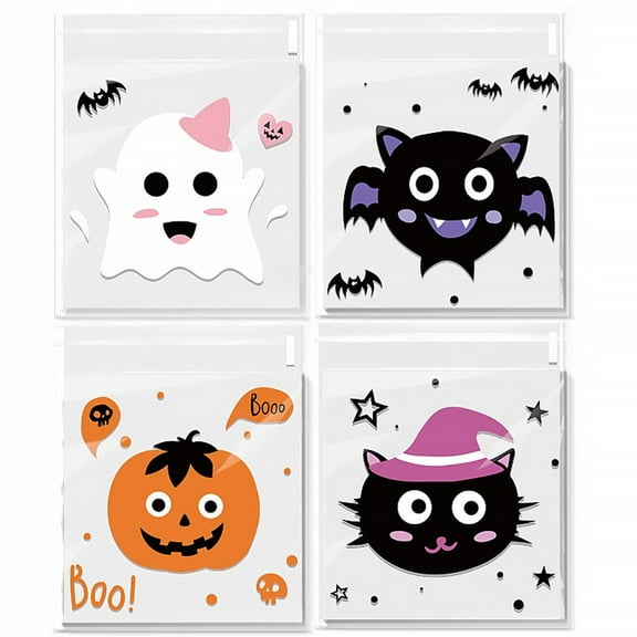 Hzzsbu 400pcs Halloween Sweet Bags,Self Adhesive Cellophane Cookie Bag,Novelty Clear Packaging Plastic Pouches for Kids Small Candy Snack Sweets Treats Wrap Goody Gift Trick Party Favors