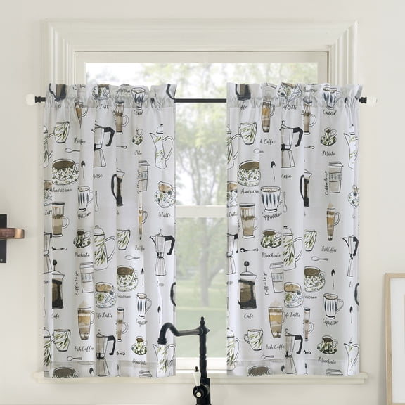 No. 918 Java Joy 2-pack Cotton Blend Semi-Sheer Rod Pocket Kitchen Curtains, 54"W x 36"L