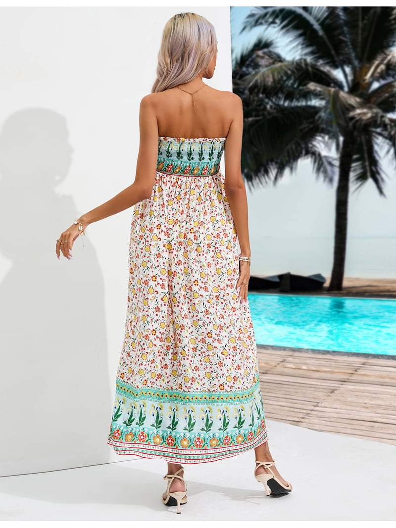 Oyang Women's Maternity Dresses Boho Strapless Summer Casual Floral Maxi Dress Green&Yellow-XL Oyang Women's Maternity Dresses Boho Strapless Summer Casual Floral Maxi Dress Green&Yellow-XL