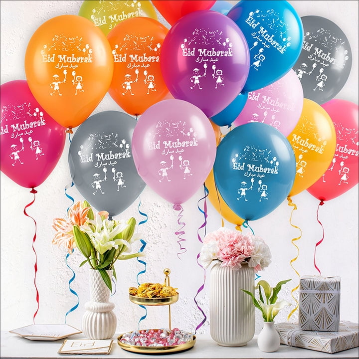Eid Mubarak Latex Balloon (Assorted Metallic Colors, Pack of 100)