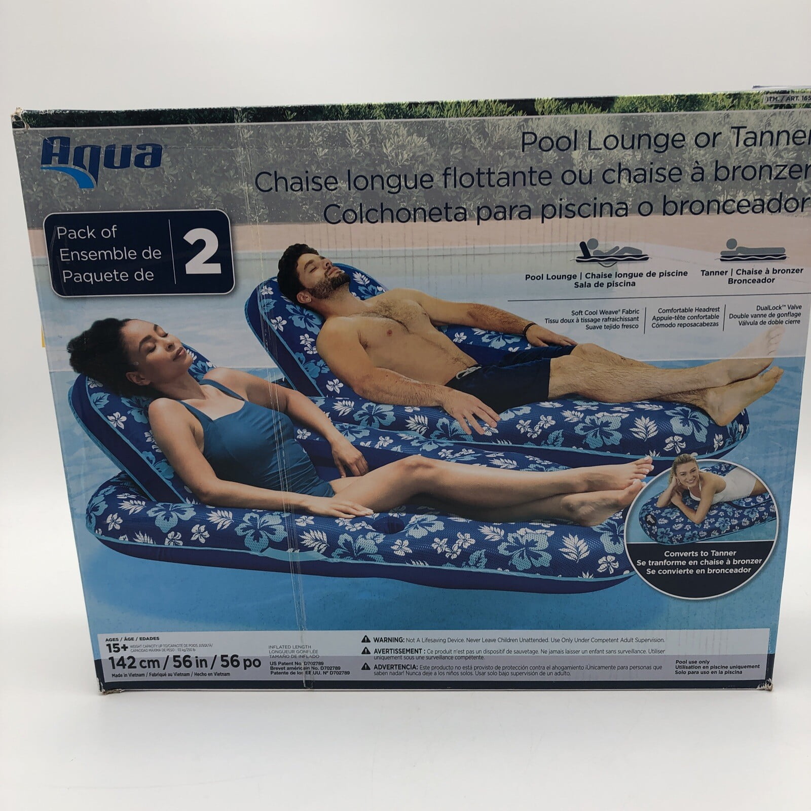 NOB Aqua Luxury 2-In-1 Inflatable Pool Lounge or Tanner 2-pack
