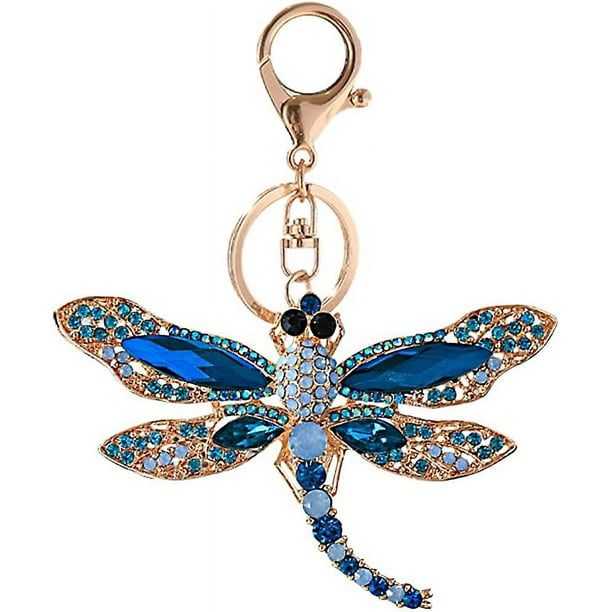 Llavero brillante para mujer, llavero de libélula hueco, llavero decorativo de libélula con diamantes de imitación de Color a la moda, colgante para bolso