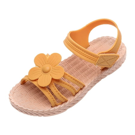 

CaComMARK PI Toddler Girl Sandals Clearance Summer Shoes Kids Sandals Soft Hollow out Non-Slip Sandals PVC Weave Flowers Shoes Gift for Children Cheapest Items on Sale Yellow 5.5-6T