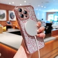 thumbnail image 4 of for iPhone 15 ProMax Case Compatible with MagSafe, Leopard Glitter Magnetic 15 Pro Max Case for Women Men Luxury Plating Clear Camera Lens Cover Shockproof Soft Silicone Bumper 6.7 "(Pink), 4 of 9