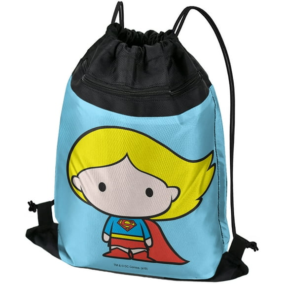 Superman Supergirl Cute Chibi Character Drawstring Backpack Sports Bag Sackpack 17" x 13", Perfect for Gym, Yoga or Practice