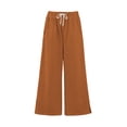 thumbnail image 6 of LEAVINGSUO Wide Leg Pants for Women Plus Size Womens High Waist Drawstring Casual Trousers With Split Hem Pockets Orange M, 6 of 7