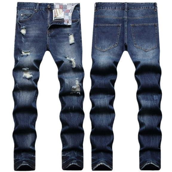 Herrnalise Men's Joggers Cargo Pants Fashion Trend Micro Elastic Slim Tie Elastic Small Straight Leg Ripped Denim Pants for Men For Blue,L