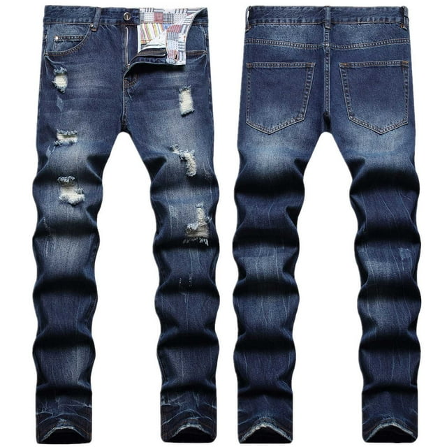 TIMIFIS Jean Ajusté Extensible pour Homme Tendance Mode Micro-Élastique Coupe Ajustée avec Cordon Élastique Petite Jambe Droite-Bluefall