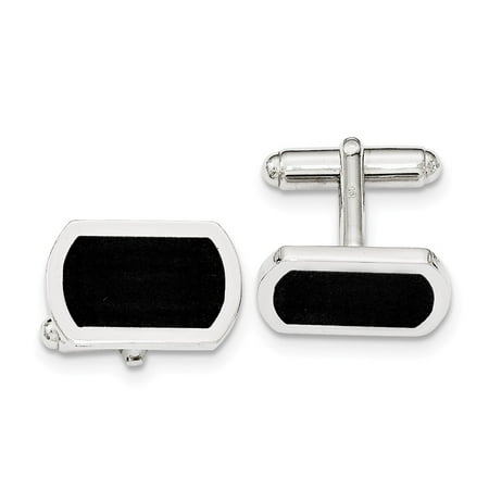 925 Sterling Silver Men's Black Enamel Center Cuff Link