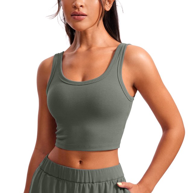 Top Corto CRZ YOGA Deportivo con Ribs y Almohadillas Gris Salvia XS