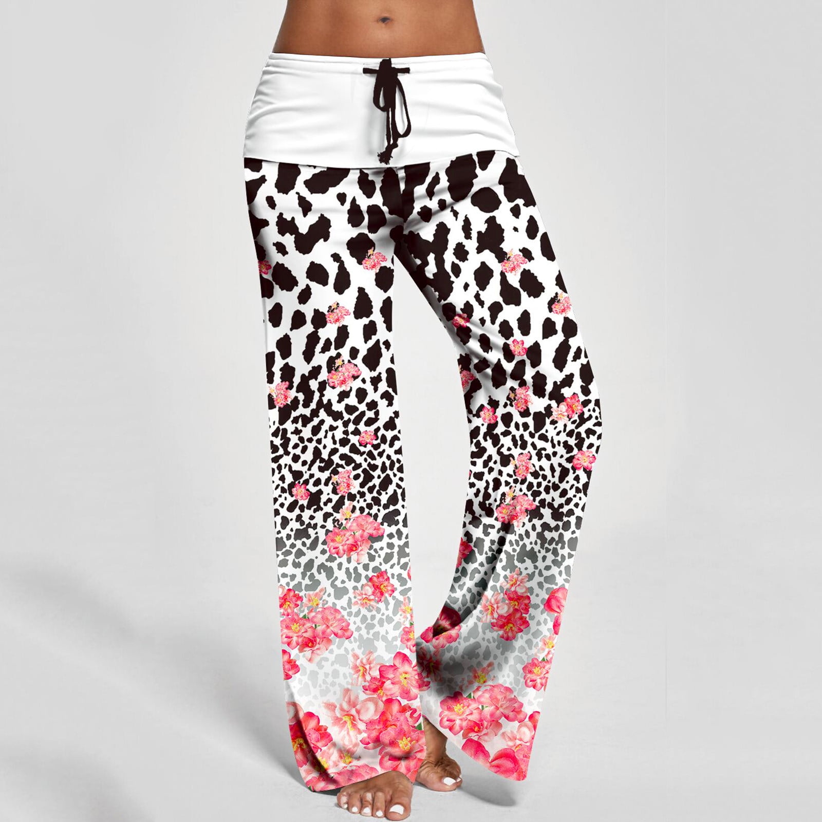 NEGJ Women's High Waist Lace Up Loose Printed Yoga Pants Casual Pants