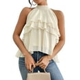 thumbnail image 2 of Women'S Layered Ruffle Hem Sleeveless Halter Chiffon Blouse Flowy Tank Tops Apricot L, 2 of 9