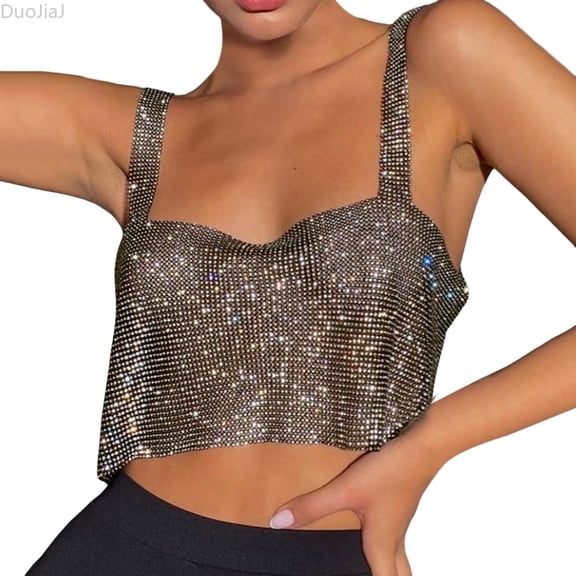 DuoJiaJ Women's Tank Top Color Beaded Top Crop Top Bra Summer Black L