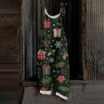 thumbnail image 2 of Women's Vintage Cotton Linen Overalls with Christmas Print - Casual Loose Jumpsuit with Shoulder Straps & Pockets, Army Green, Size L, 2 of 6