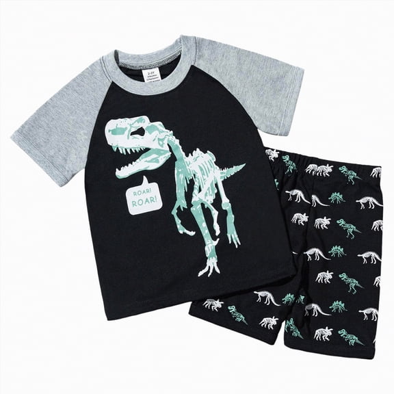 Hessimy Toddler Boy Clothes for Cute Summer Short Sleeve T-Shirt Tops Shorts Clothes Sets（Black,6-7 Years)