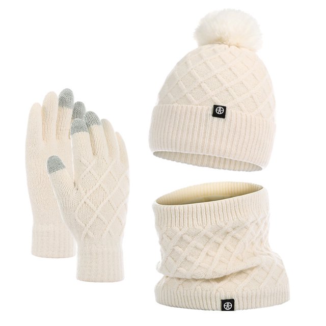 CSChome Hat Scarf Gloves Set Winter Hat Scarf Set - 3 Pcs Unisex Thick Warm Elastic Non-Slip Windproof