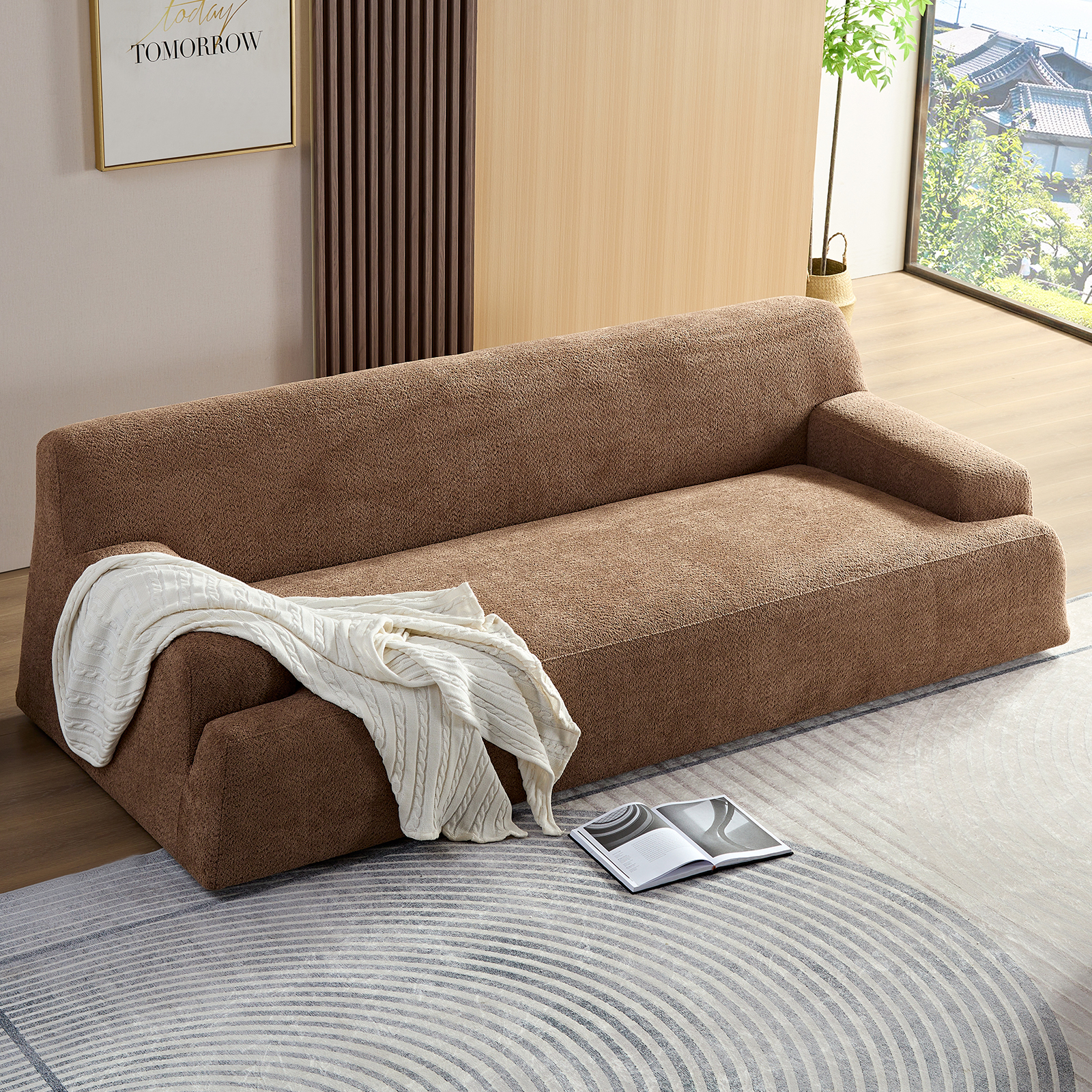 MAYEERTY Camel sofa, modern simplicity, durable fabric, solid wood frame, high density sponge filler