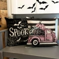 thumbnail image 6 of Halloween Trick or Treat Decorative Throw Pillow Covers 16x16 Set of 4, Spooky Pink Pumpkin Truck Ghost Bat Porch Patio Outdoor Pillowcase, Polka Dot Stripes Holiday Cushion Case Home Decor, 6 of 6
