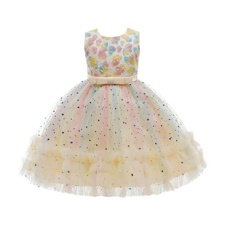 

Pedort Dresses For Girls 2023 Casual Girl Dress Butterfly Sleeve Cotton A-Line Flared Ruffle Hem Swing Twirl Skater Party Dress Beige 150