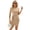 Khaki, variant on Women's Ruched Tied Round Neck Mini Dress with Sheer Overlay Ravon Polyester Spandex Blend for Party and Evening Wear