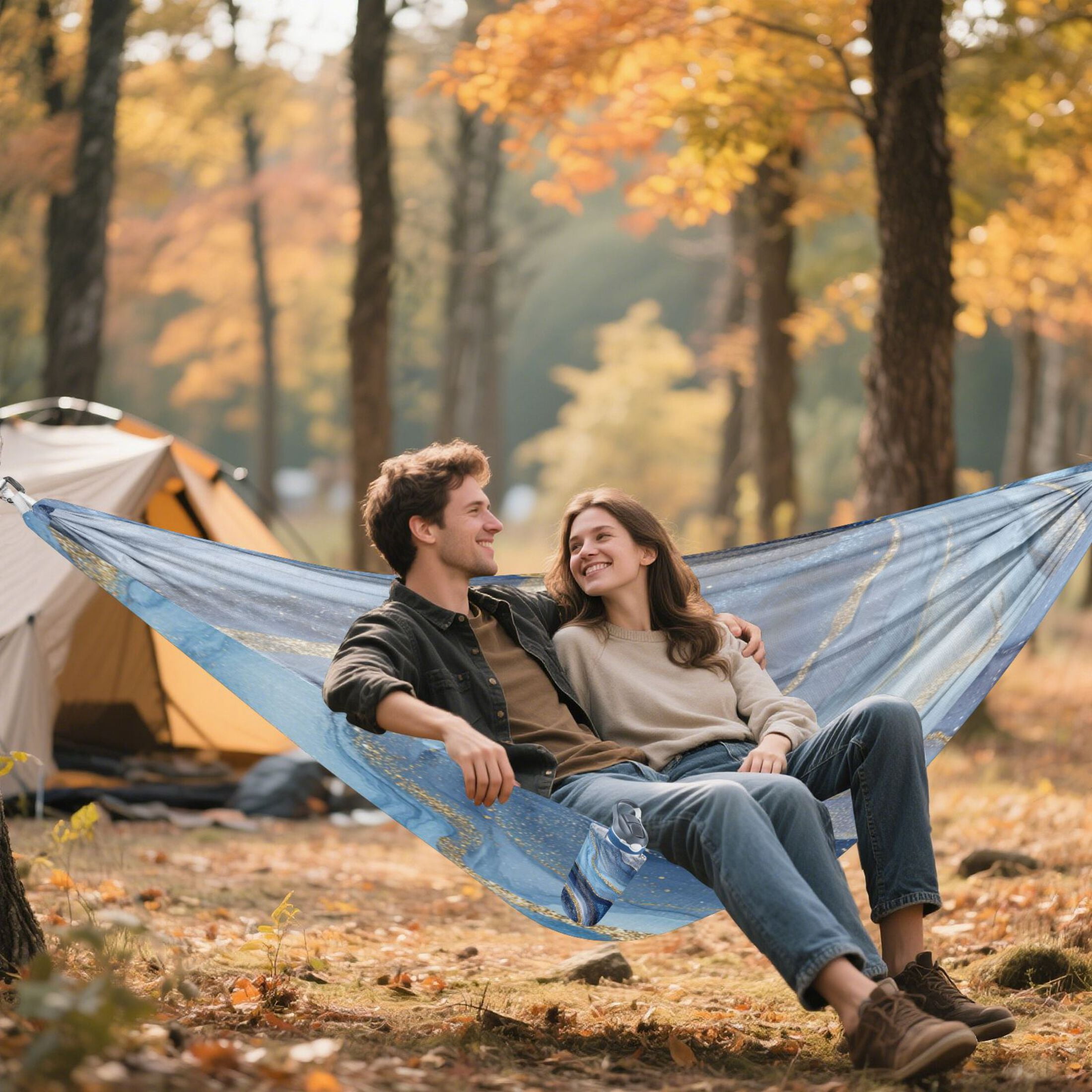Hanging Hammock Portable Travel Camping For Outdooor Beach Camping Hiking A Blue Marble-patterned Design