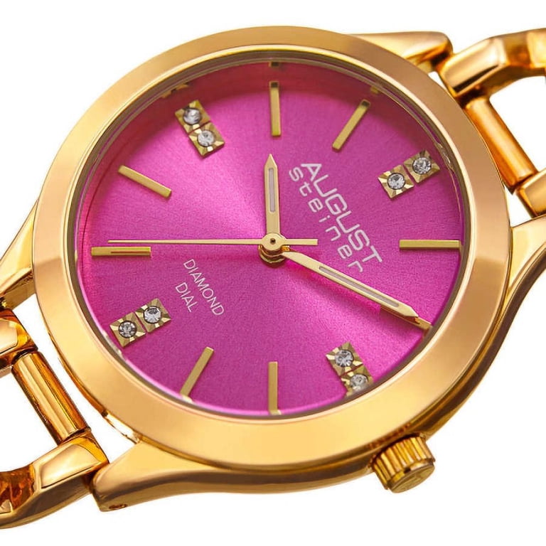 Gold-Tone Women\'s Quartz Bracelet Watch with Pink Face Ladies main image 3