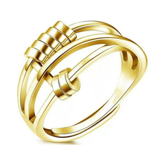 Stylish Fidget Anxiety Ring with Beads Gold Open Ring for Women Fashion Jewelry