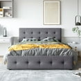 thumbnail image 2 of Queen Size Platform Bed, Wooden Bed Frame with Linen Fabric Upholstered Headboard, 4 Storage Drawers, Modern Platform Bed Frame for Living Room, Bedroom, Guest Room, No Box Spring Needed, Dark Gray, 2 of 9