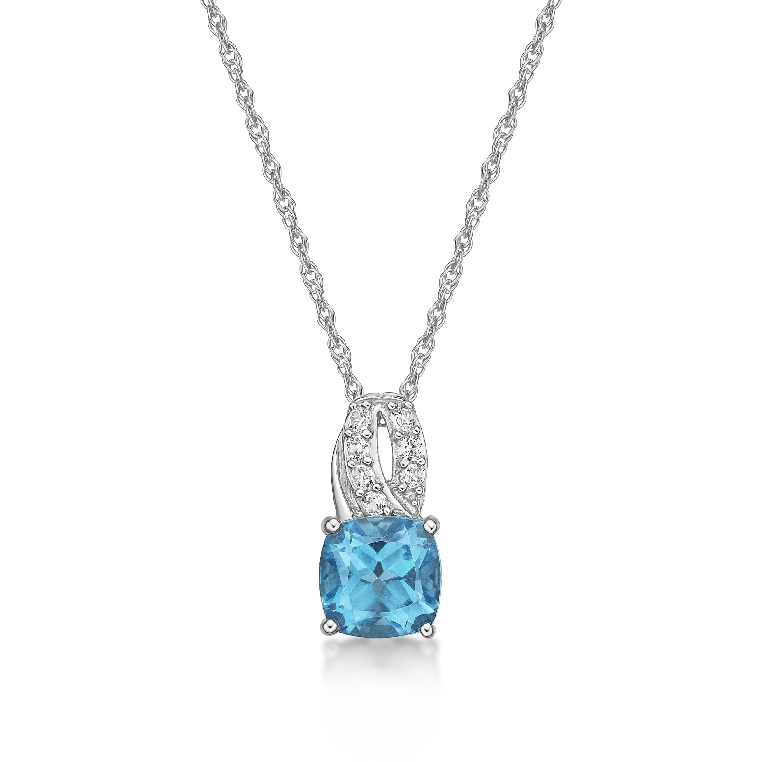 Jay Heart Designs 925 Sterling Silver Genuine Swiss Blue Topaz and Created White Sapphire Pendant with 18" Chain