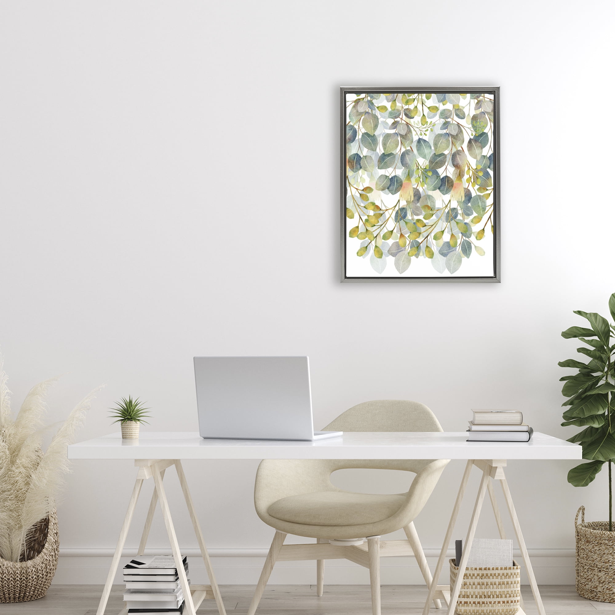 Stupell Industries Hanging Layered Botanicals Gray Framed Floater Canvas Wall Art, design by Marcus Prime