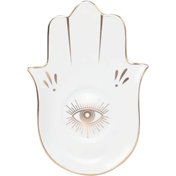ZOUSSIQI 1Pc Trinket Dish 16x11.5cm Ceramics Jewelry Plate Evil Eye Hand Jewelry Dish Hamsa Plate Fruit Tray Snack Food Storage Plate for Party CA919-49772