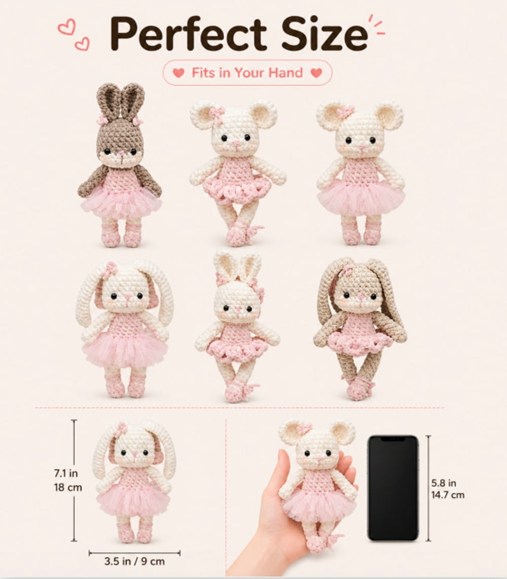 6 Pack Bunny and Bear Crochet Kit for Beginners, Animal Amigurumi Starter Set with Step by Step Video Tutorials, TIKA