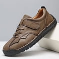 thumbnail image 2 of Men's Hand-Stitched Leather Casual Shoes with Adjustable Velcro, Comfort Non-Slip Daily Walking Sneakers, 2 of 3