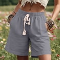thumbnail image 5 of UVEASISHA Womens Linen Bermuda Shorts Loose Drawstring Elastic Waist Long Shorts Casual Straight Leg Short Pants Summer Vacation Shorts with Pockets Gray L, 5 of 8