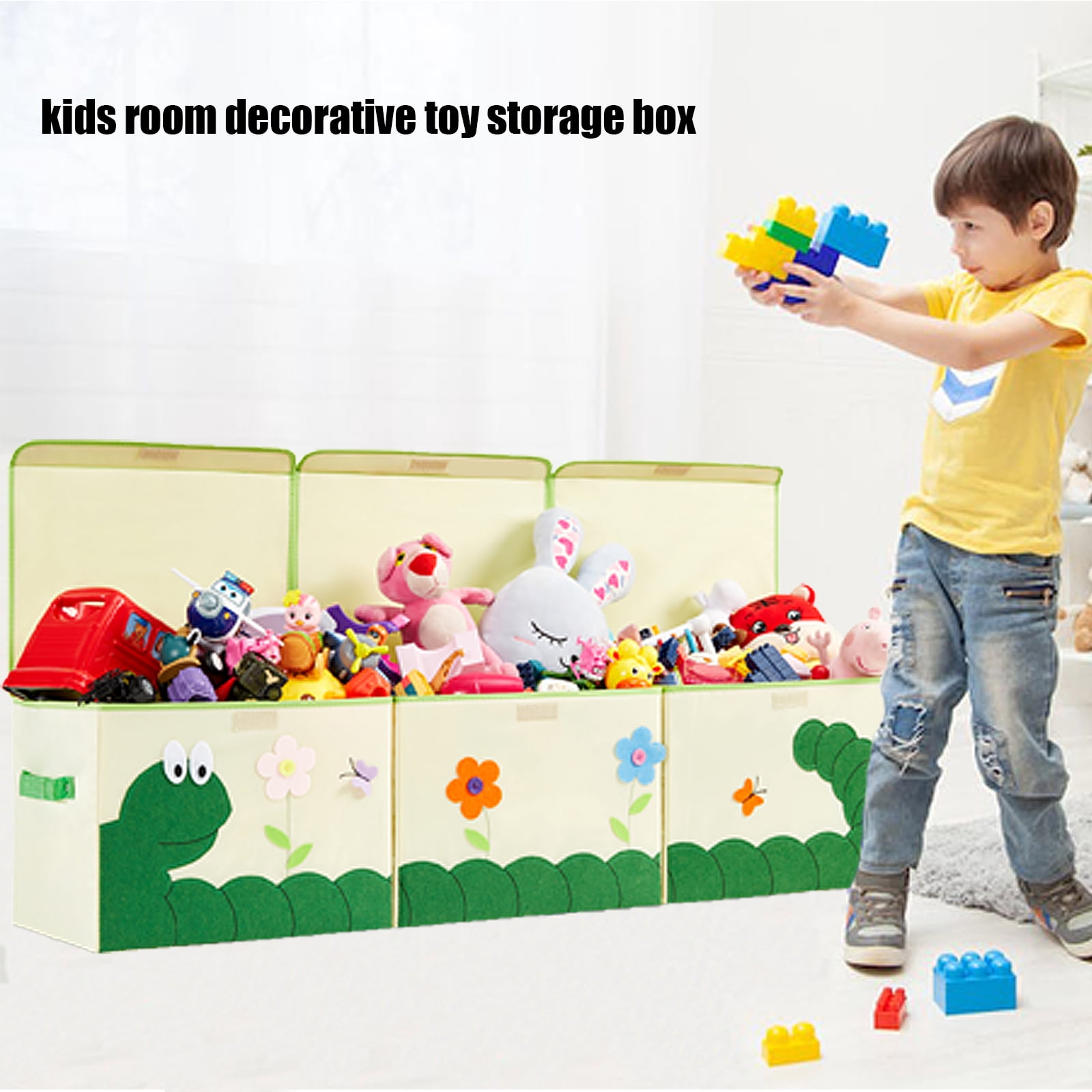 ASKETAM Kids Toy Box - Large Storage Bin for Boys & Girls, Cute Organizer (Green Caterpillar)