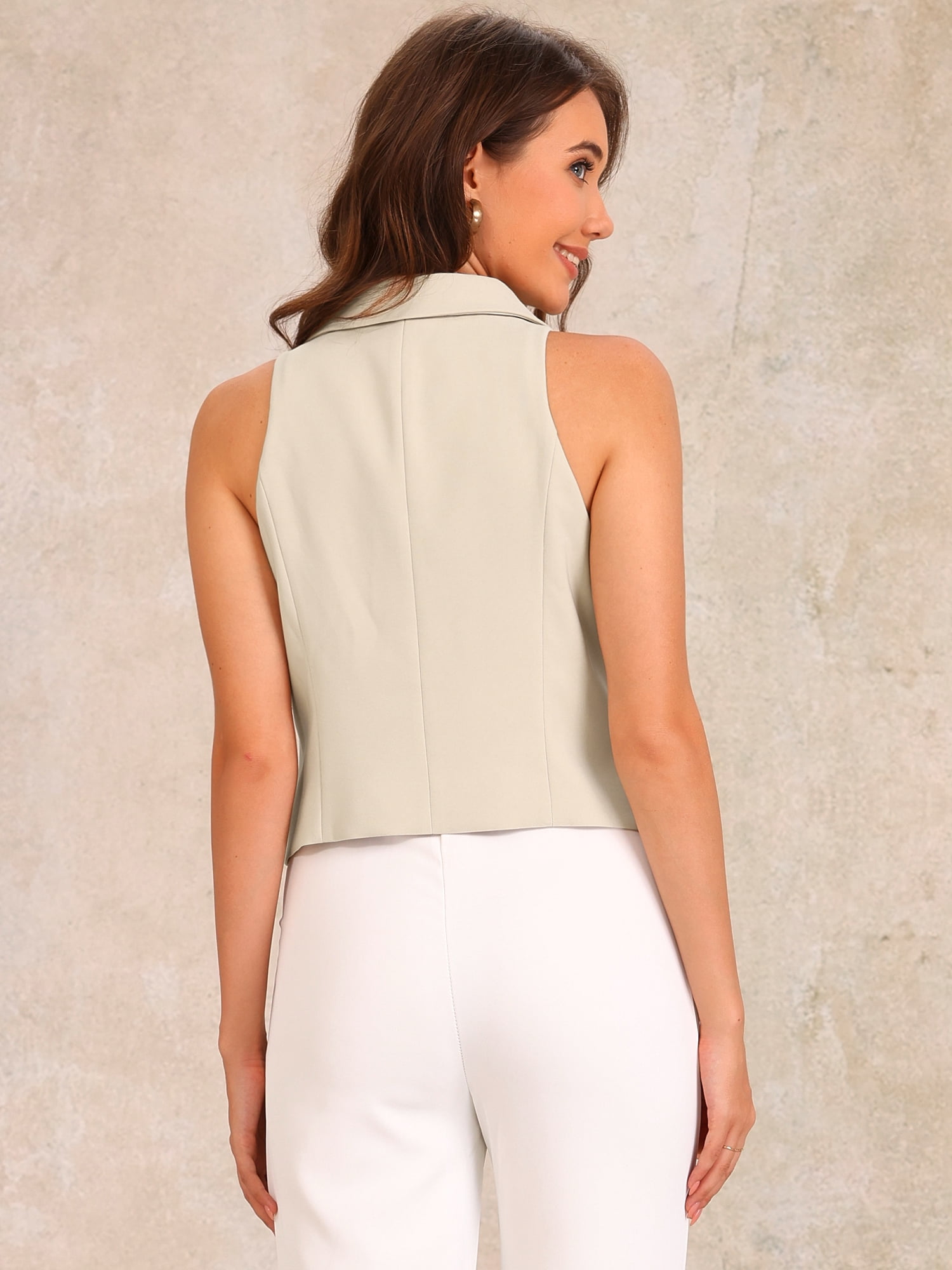 DARING DIVA Women's Notched Lapel Waistcoat Vest Double Breasted S Apricot